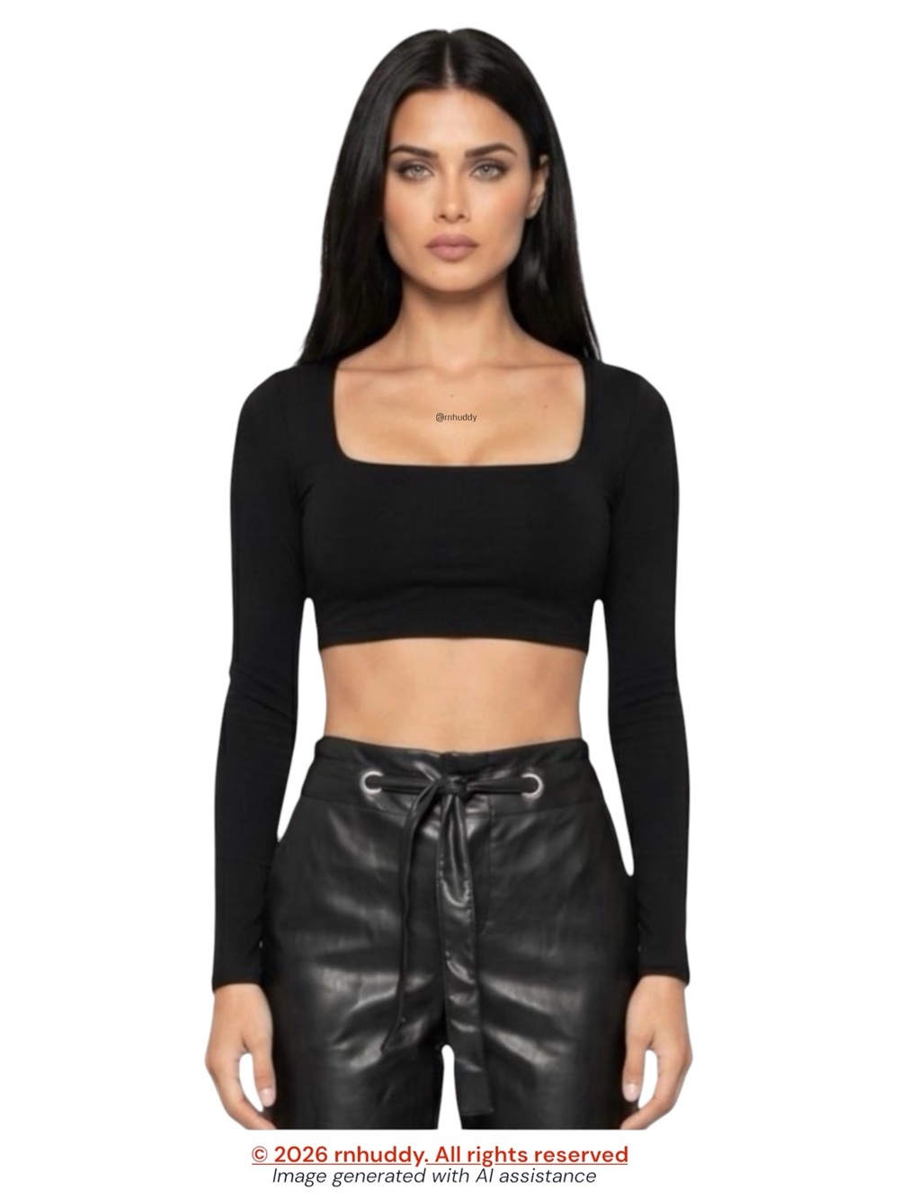 Tiger Mist XS black square neck long sleeve crop top